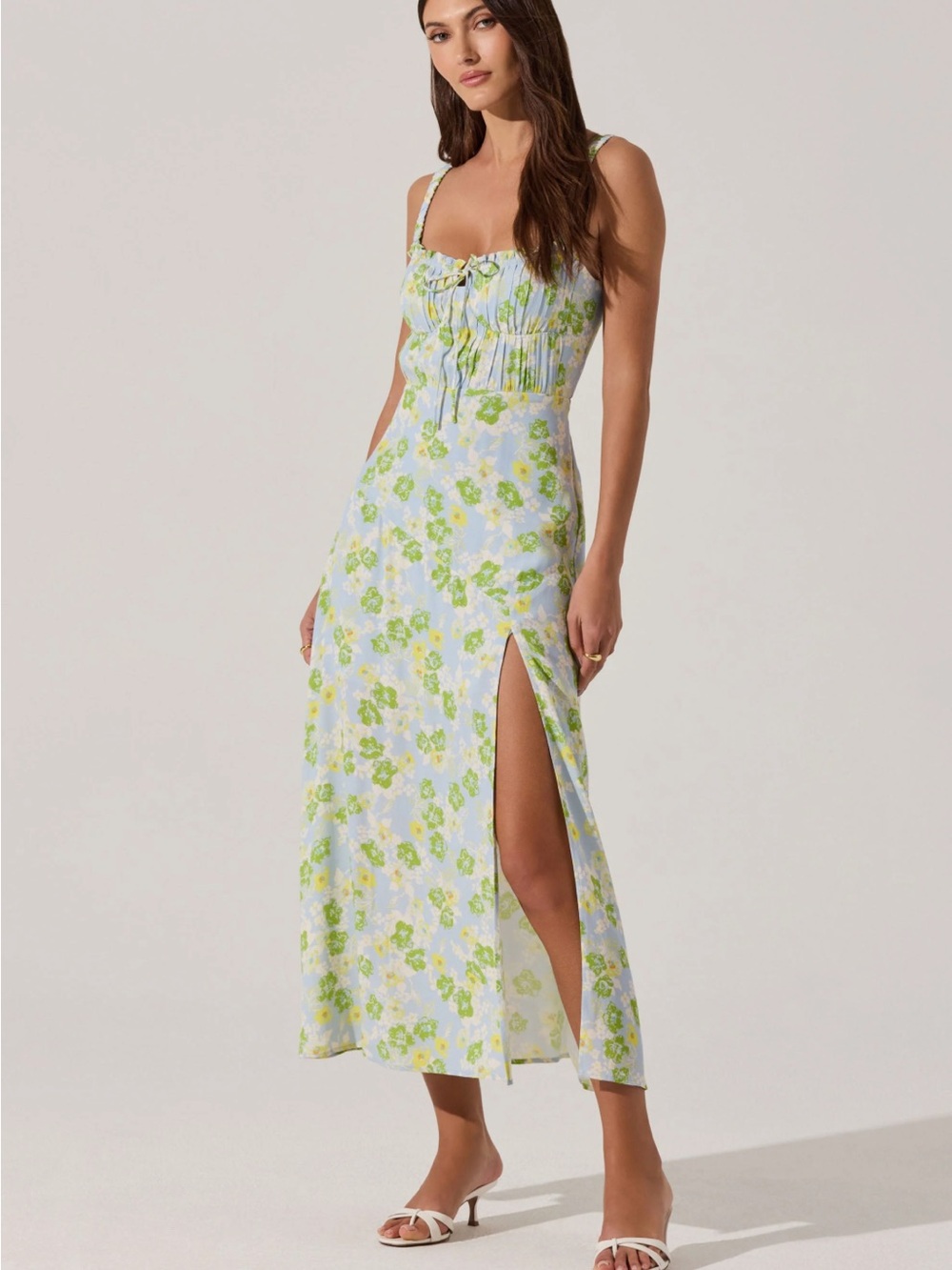ASTR the label Elsie Floral Midi Dress - Blue Green Size XS